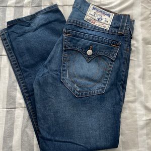 True religion slim fit jeans with orange stitching perfect condition. 34 waist